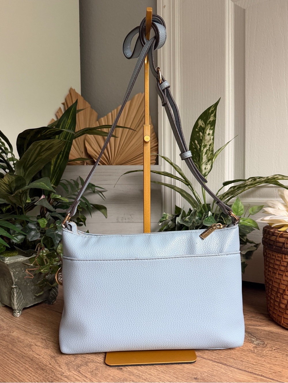 Anne Klein Light Blue Vegan Pebbled Leather Classic Crossbody Shoulder Bag - Picture 4 of 14